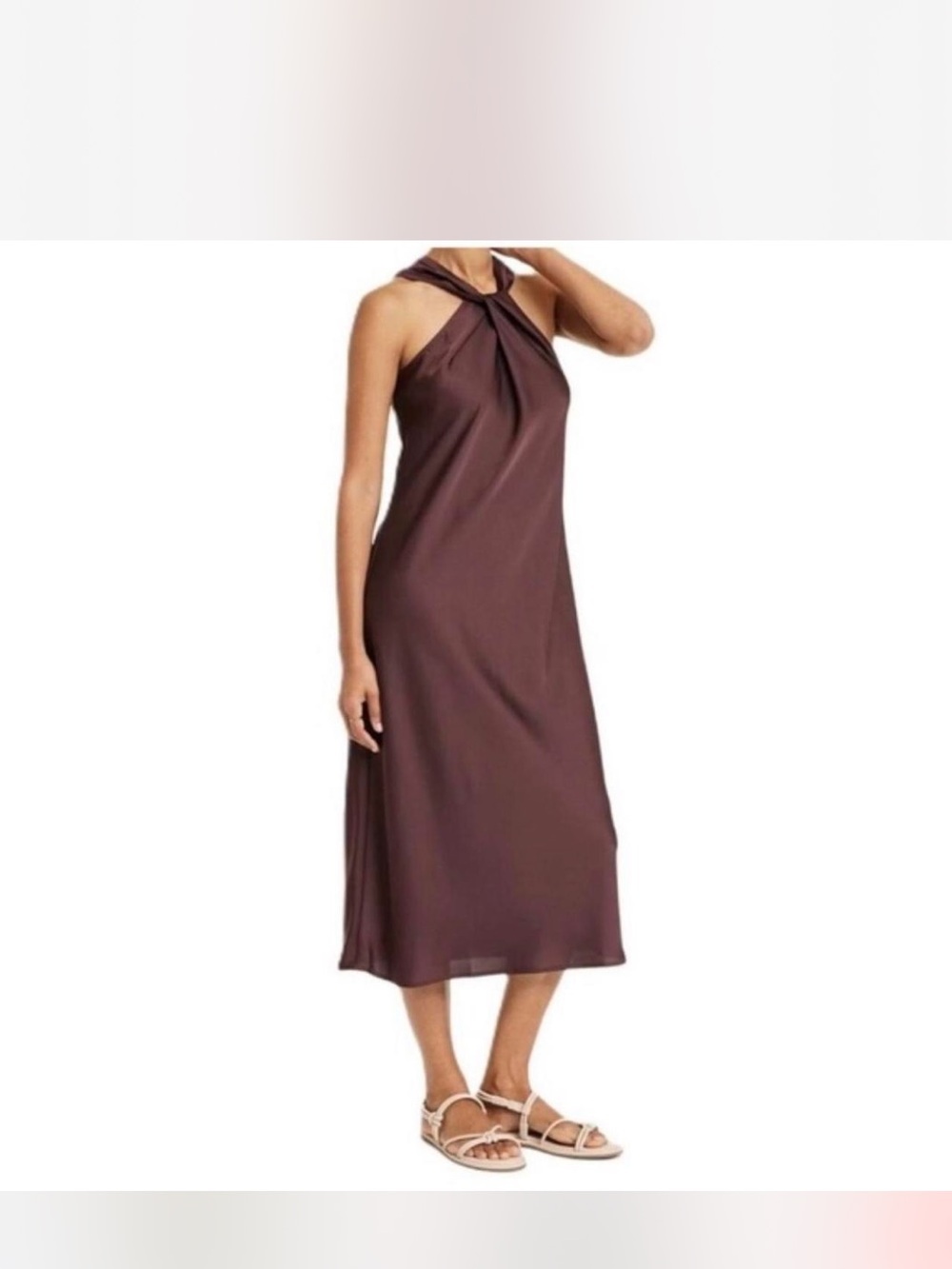 A new day Silky Twist-Neck Brown Midi dress XL